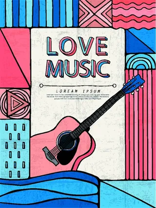 手绘卡通吉他音乐海报图片