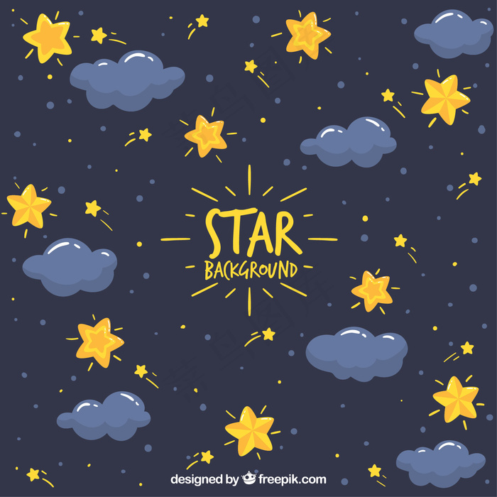 深蓝色的背景与星星和云ai矢量模版下载