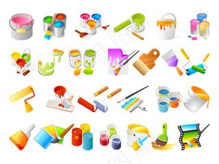 矢量素材刷墙涂料和工具