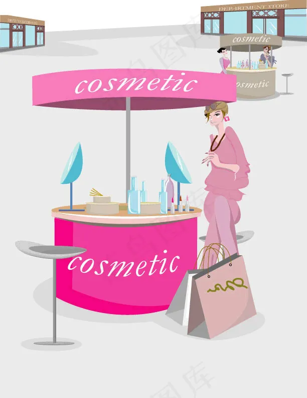 化妆专柜的女孩ai矢量模版下载