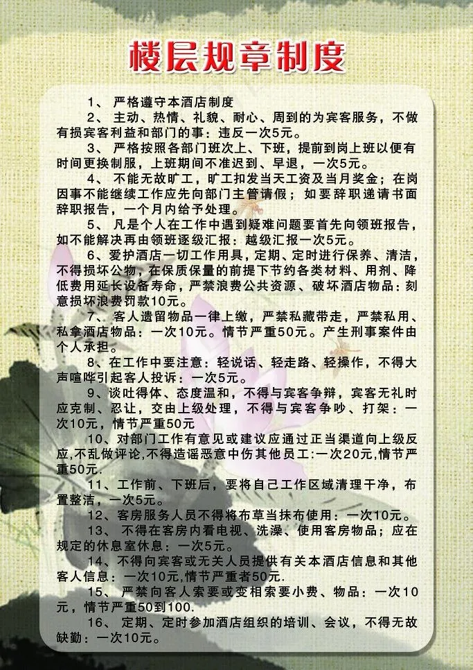 宾馆楼层制度图片(1701X2551(DPI:72))psd模版下载