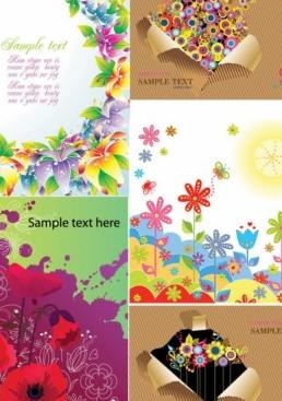 五彩缤纷的花朵卡片背景矢量