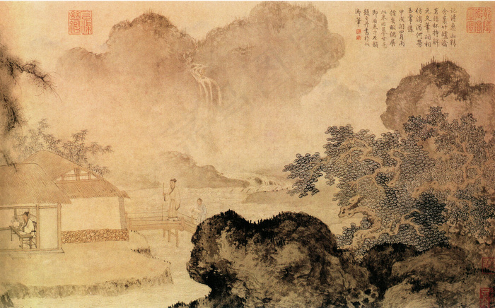 事茗图b 唐伯虎 山水画 中国古画...