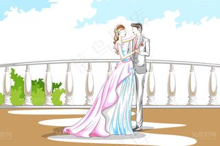 卡通手绘新人情侣插画矢量素材