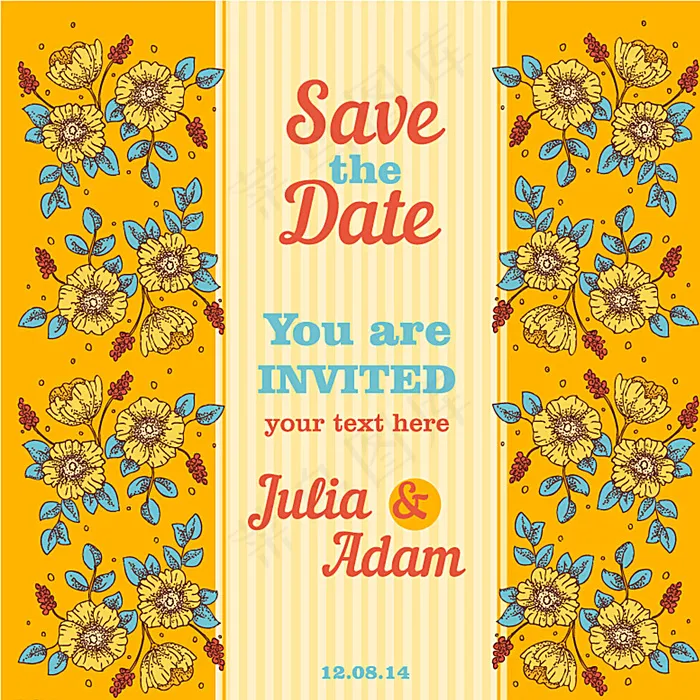 绚丽花卉婚礼 邀请卡图片ai矢量模版下载