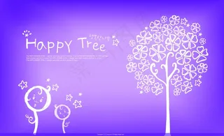 紫色背景创意卡通树