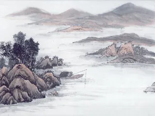 彩墨山水画 书法