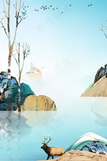 淡雅水墨清明节海报背景素材PSD