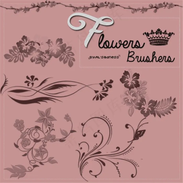 鲜花印花图案、植物花纹装饰Phot...psd模版下载