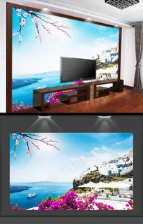 蓝天白云大海背景电视背景墙