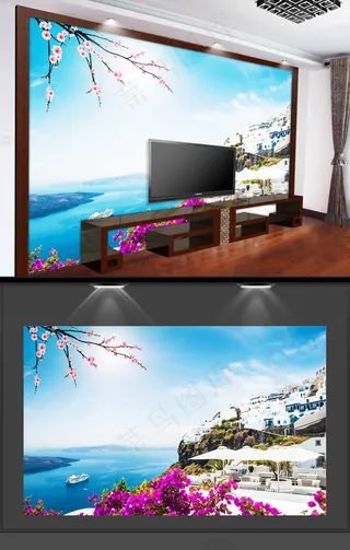 蓝天白云大海背景电视背景墙