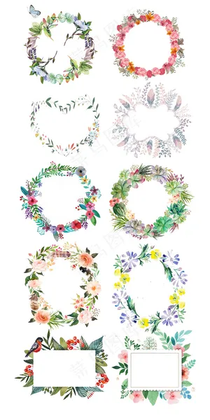 唯美清新手绘花环花边装修素材