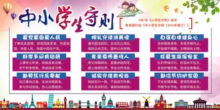 2018年免费模版中小学生守则展板...