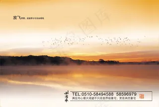 夕阳晚照大雁归来PSD素材