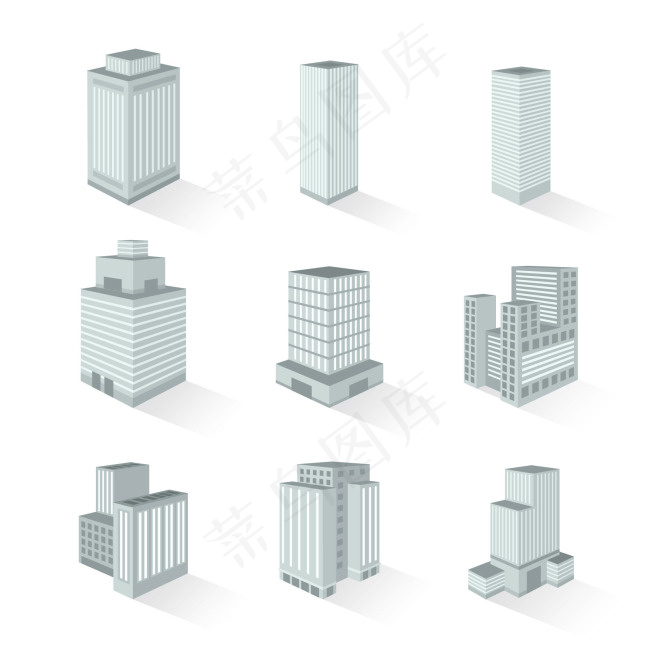 9款创意大厦3D图标矢量素材