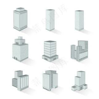 9款创意大厦3D图标矢量素材