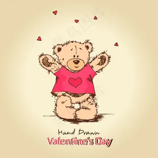 手绘情人节泰迪熊背景矢量素材2
