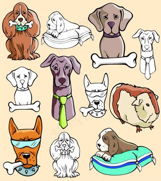 矢量狗狗与骨头