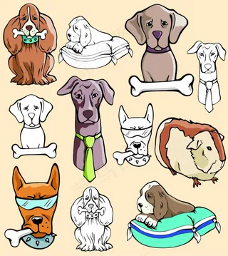 矢量狗狗与骨头