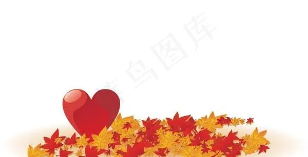 一款唯美的枫叶和水晶心形矢量素材eps,ai矢量模版下载