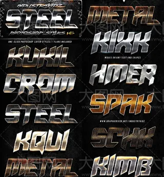 10款创意的金属质感PS字体样式V...