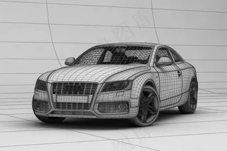 无背景轿车灯光渲染，带阴影 奥迪