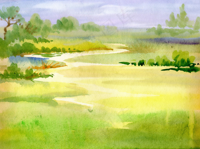 水彩湖光山色风景EPS矢量素材