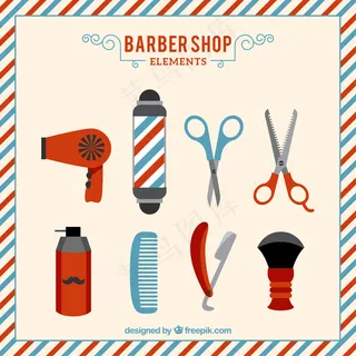 手绘的理发店元素集