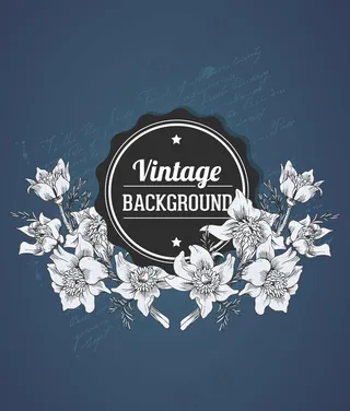 随着春天的花朵和徽章的老式的矢量插图