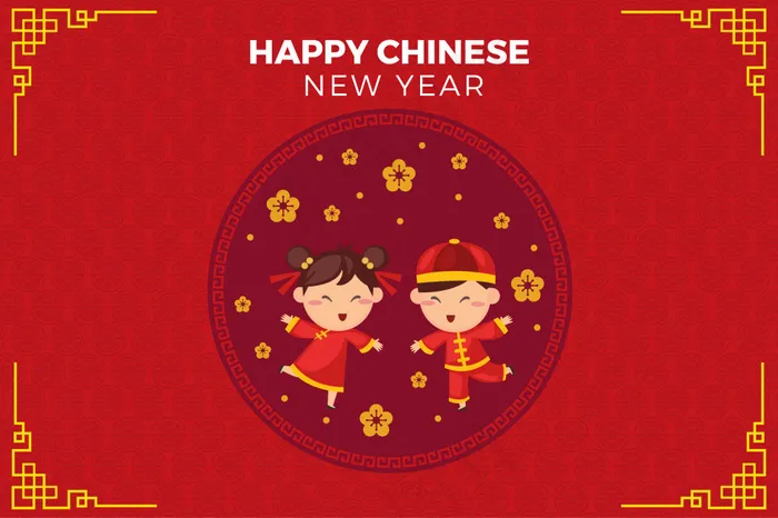 微笑的孩子们中国新年背景eps,ai矢量模版下载
