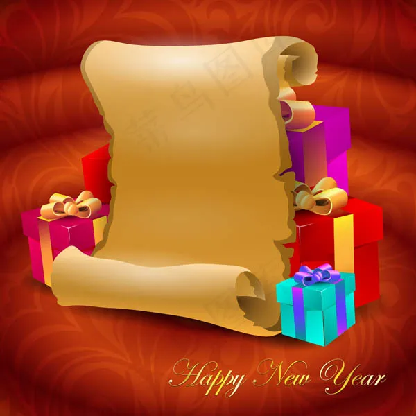 羊皮纸的贺卡和礼物 向量eps,ai矢量模版下载