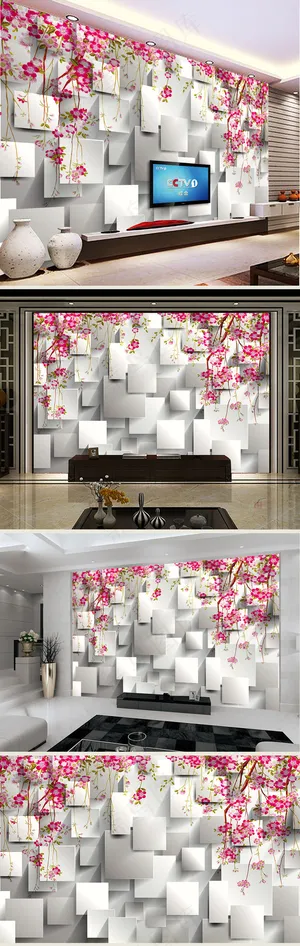 3D方格背景墙简约风电视背景墙室内...