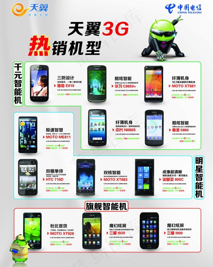 天翼3g热销机型宣传单图片(5906X7874(DPI:50))psd模版下载