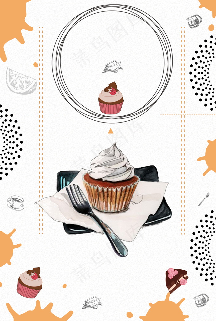 清新奶油巧克力纸杯蛋糕广告背景