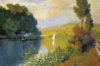 水岸风景油画图片