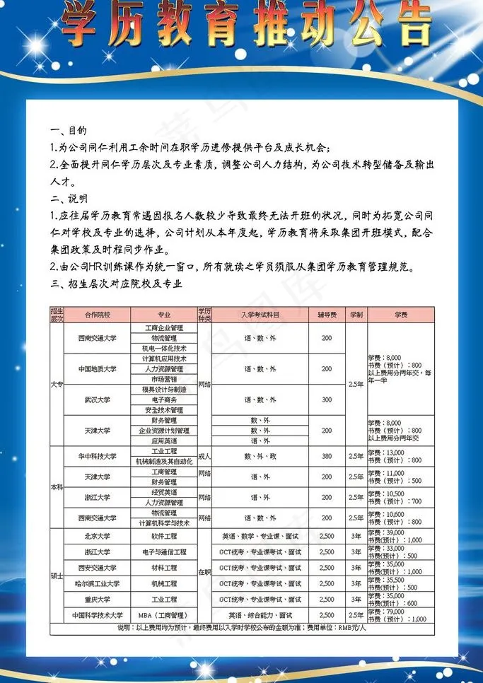 学历教育推动公告图片psd模版下载