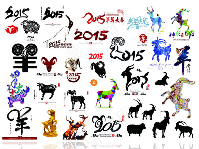2015羊年元素PSD素材(5906X4126(DPI:300))psd模版下载