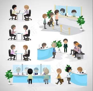 人们在银行办理业务的矢量集07