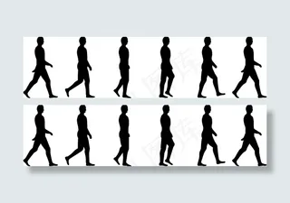 人们连续运动动作剪影矢量素材