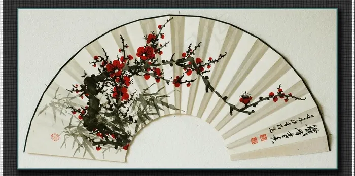 国画梅花 扇面 国画竹子图片