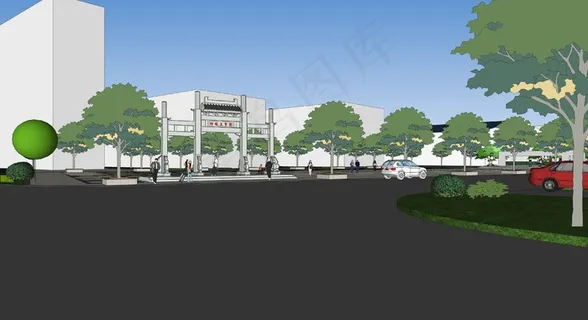 广场入口透视