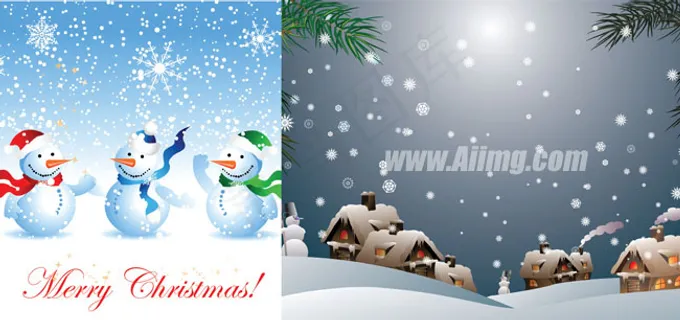 冬天雪人自然风景矢量素材