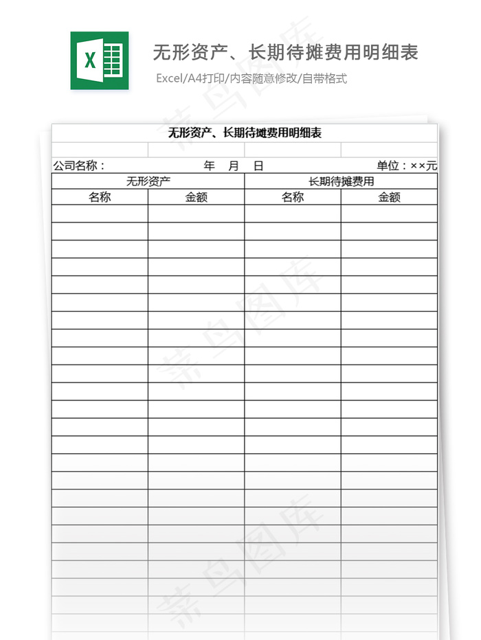 无形资产、长期待摊费用明细表格