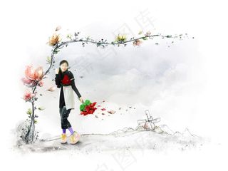 精美PSD 人物花纹合成图片