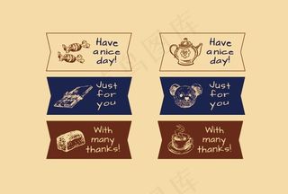 矢量可爱手绘素描韩国风蛋糕贴纸标签