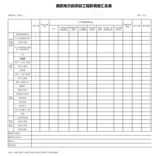 拨款拖欠的项目工程款调查汇总表