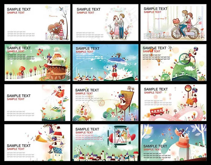 卡通手绘插画背景名片设计模板ai矢量模版下载