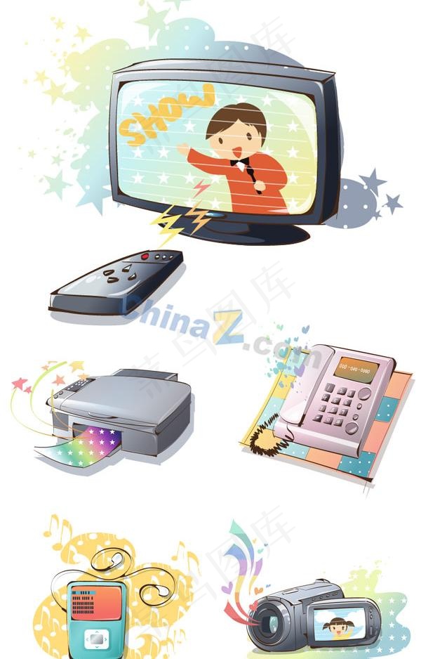 卡通彩绘电器矢量素材eps,ai矢量模版下载