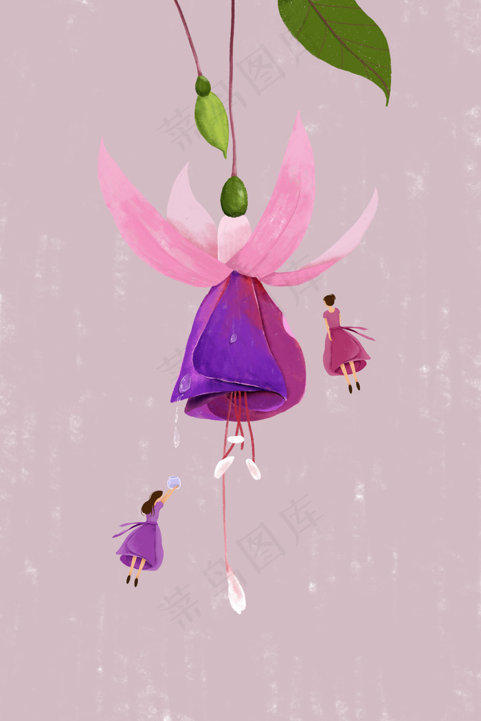 蓝色紫色跳舞兰卡通插画花人物精灵