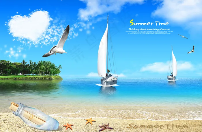清新夏日海洋风景psd模版下载